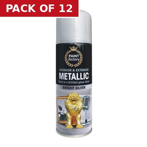 Paint Factory Metallic Paint, Bright Silver (400ml) - Pack of 12