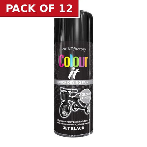 Paint Factory Colour It Gloss Paint, Black (400ml) - Pack of 12