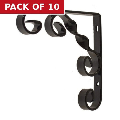 Wrought Iron Scroll Brackets, Black Finish, 100mm - Pack of 10