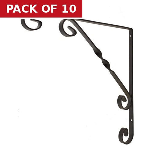 Wrought Iron Scroll Brackets, Black Finish 250mm - Pack of 10