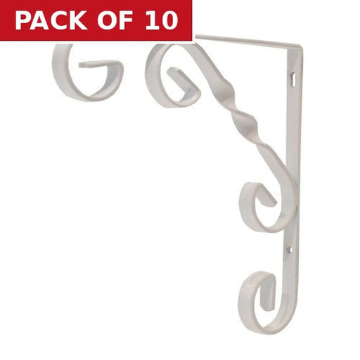 Wrought Iron Scroll Brackets, White Finish, 150mm - Pack of 10