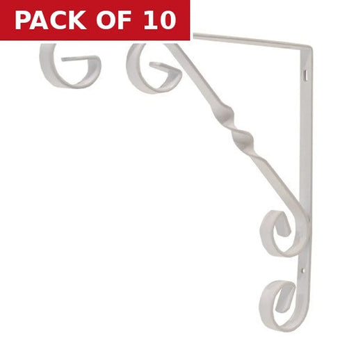 Wrought Iron Scroll Brackets, White Finish, 200mm - Pack of 10