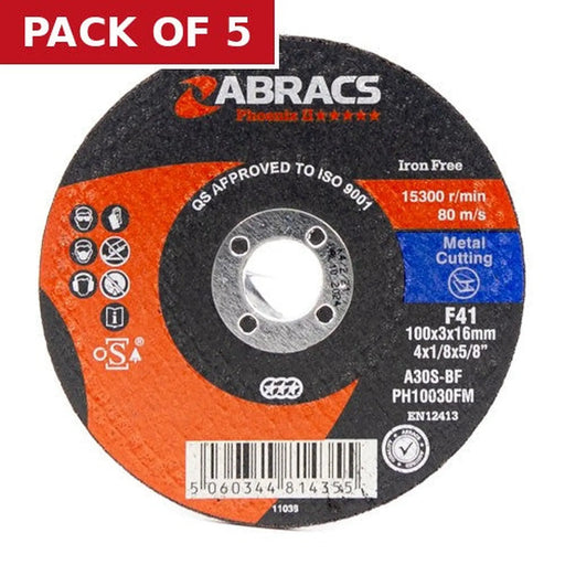 Phoenix II Flat Metal Cutting Disc (100 x 3 x 16mm) - Pack of 5