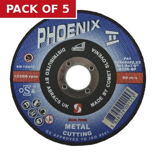 Phoenix II Flat Metal Cutting Disc (125 x 3 x 22mm) - Pack of 5