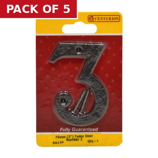 No.3 Door Numerals, Black, 75mm - Pack of 5