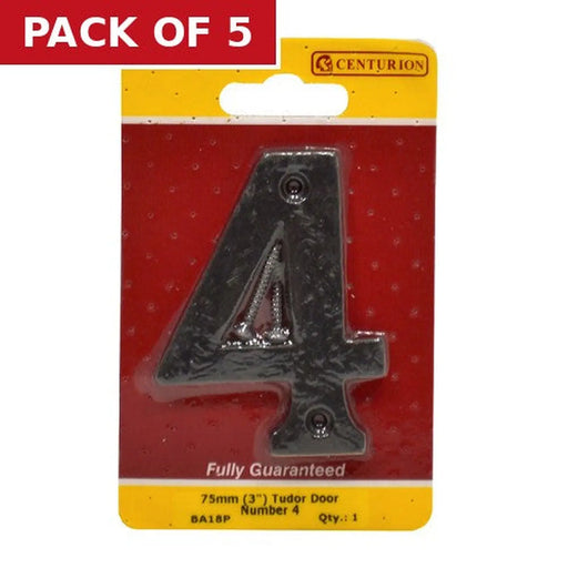 No.4 Door Numerals, Black, 75mm - Pack of 5