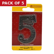 No.5 Door Numerals, Black, 75mm - Pack of 5