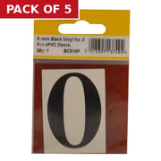51mm Black Traditional Oldstyle Font Vinyl Number 0 - Pack of 5