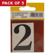 51mm Black Traditional Oldstyle Font Vinyl Number 2 - Pack of 5