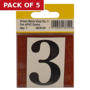 51mm Black Traditional Oldstyle Font Vinyl Number 3 - Pack of 5