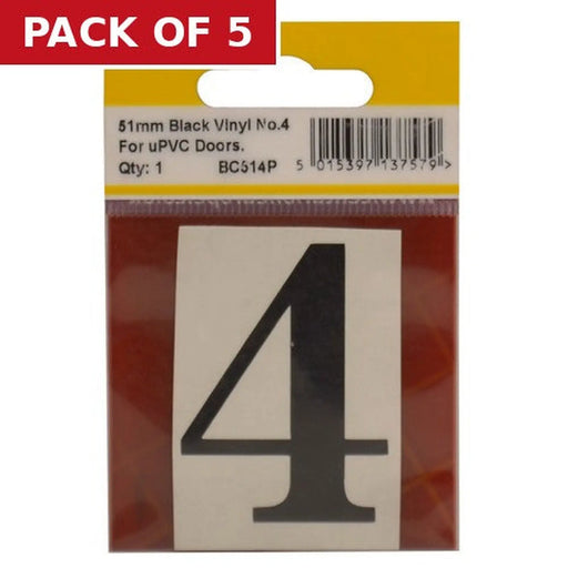 51mm Black Traditional Oldstyle Font Vinyl Number 4 - Pack of 5