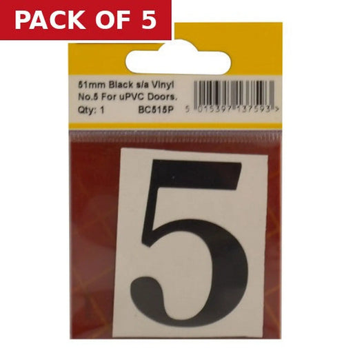 51mm Black Traditional Oldstyle Font Vinyl Number 5 - Pack of 5