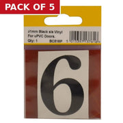 51mm Black Traditional Oldstyle Font Vinyl Number 6 - Pack of 5