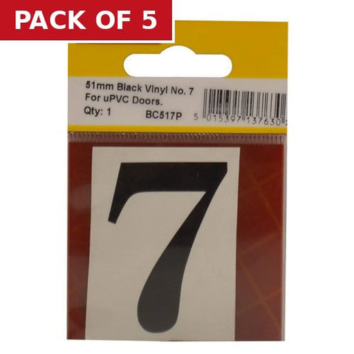 51mm Black Traditional Oldstyle Font Vinyl Number 7 - Pack of 5
