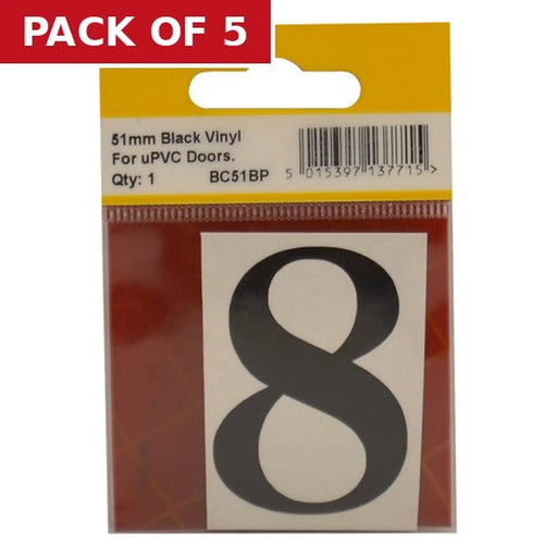 51mm Black Traditional Oldstyle Font Vinyl Number 8 - Pack of 5