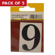 51mm Black Traditional Oldstyle Font Vinyl Number 9 - Pack of 5