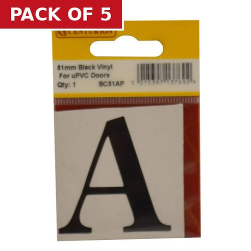 51mm Black Traditional Oldstyle Font Vinyl Letter A - Pack of 5