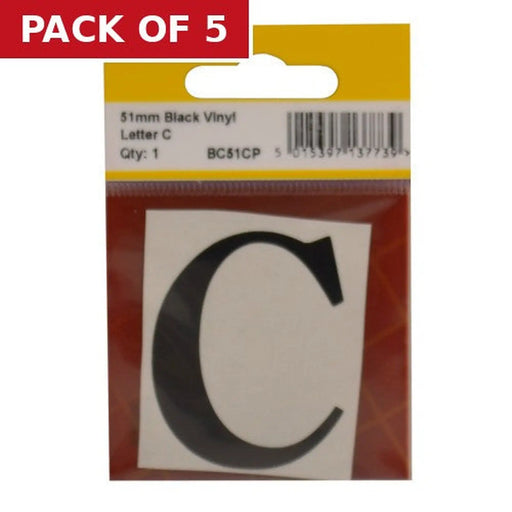 51mm Black Traditional Oldstyle Font Vinyl Letter C - Pack of 5
