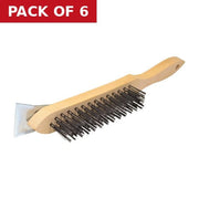 Wire Brush, Wooden 4 Row with Scraper - Pack of 6