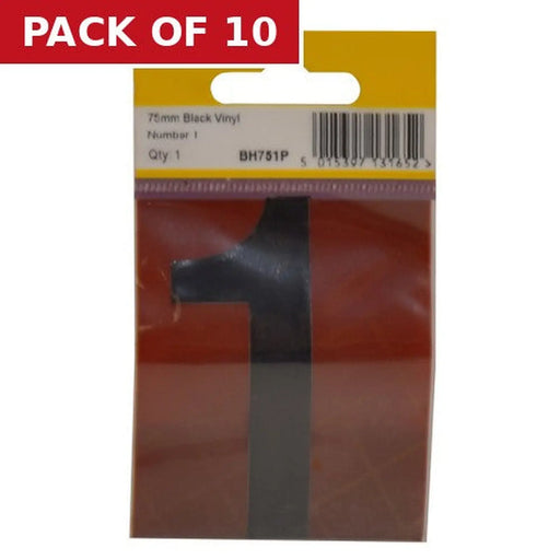 75mm Black Helvetica Bold Condensed Style Vinyl Number 1 - Pack of 10