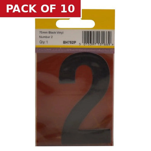 75mm Black Helvetica Bold Condensed Style Vinyl Number 2 - Pack of 10