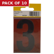 75mm Black Helvetica Bold Condensed Style Vinyl Number 3 - Pack of 10