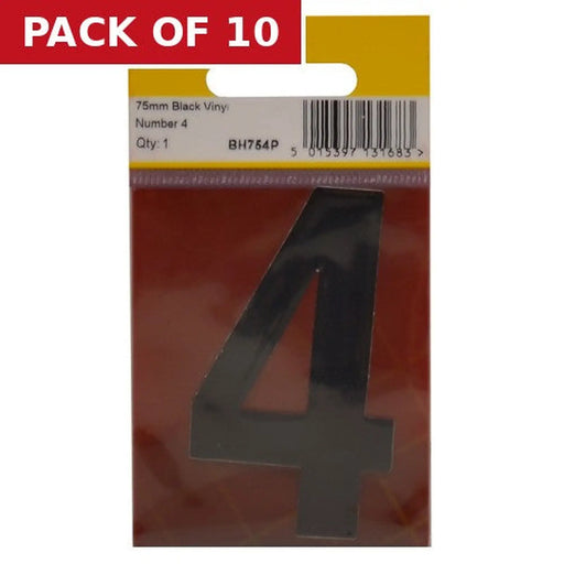 75mm Black Helvetica Bold Condensed Style Vinyl Number 4 - Pack of 10