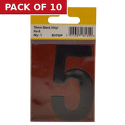 75mm Black Helvetica Bold Condensed Style Vinyl Number 5 - Pack of 10