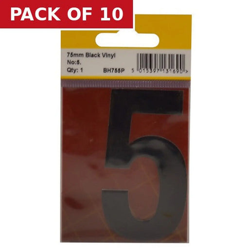 75mm Black Helvetica Bold Condensed Style Vinyl Number 5 - Pack of 10