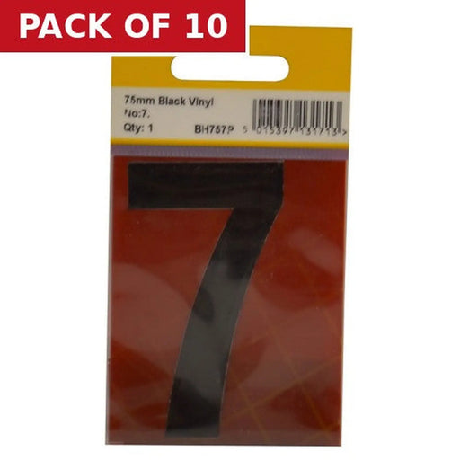 75mm Black Helvetica Bold Condensed Style Vinyl Number 7 - Pack of 10