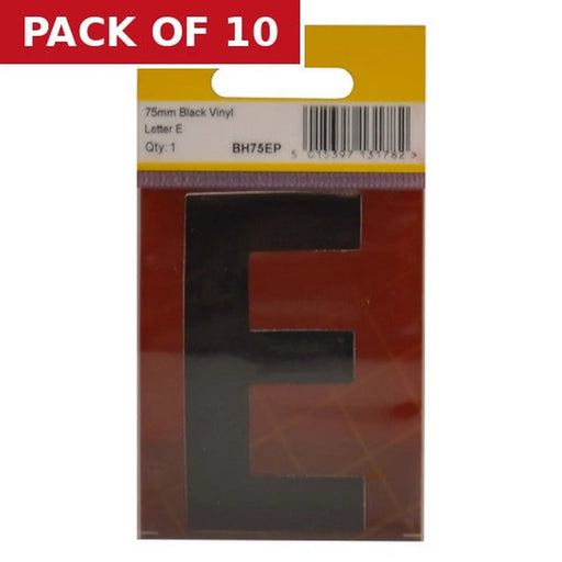 75mm Black Helvetica Bold Condensed Style Vinyl Letter E - Pack of 10
