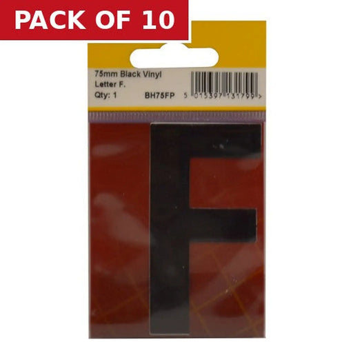 75mm Black Helvetica Bold Condensed Style Vinyl Letter F - Pack of 10