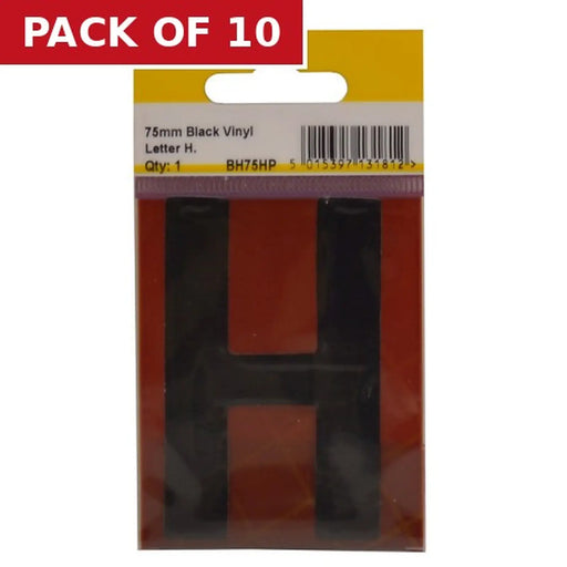 75mm Black Helvetica Bold Condensed Style Vinyl Letter H - Pack of 10