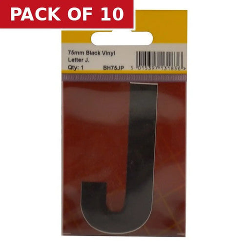 75mm Black Helvetica Bold Condensed Style Vinyl Letter J - Pack of 10