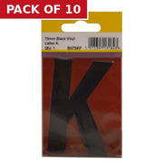 75mm Black Helvetica Bold Condensed Style Vinyl Letter K - Pack of 10