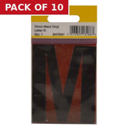 75mm Black Helvetica Bold Condensed Style Vinyl Letter M - Pack of 10