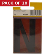 75mm Black Helvetica Bold Condensed Style Vinyl Letter N - Pack of 10