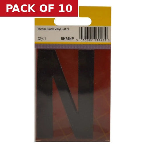 75mm Black Helvetica Bold Condensed Style Vinyl Letter N - Pack of 10