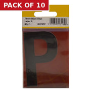 75mm Black Helvetica Bold Condensed Style Vinyl Letter P - Pack of 10