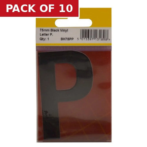 75mm Black Helvetica Bold Condensed Style Vinyl Letter P - Pack of 10
