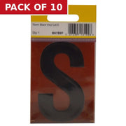 75mm Black Helvetica Bold Condensed Style Vinyl Letter S - Pack of 10