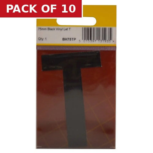 75mm Black Helvetica Bold Condensed Style Vinyl Letter T - Pack of 10