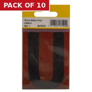 75mm Black Helvetica Bold Condensed Style Vinyl Letter U - Pack of 10