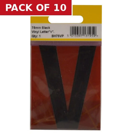 75mm Black Helvetica Bold Condensed Style Vinyl Letter V - Pack of 10