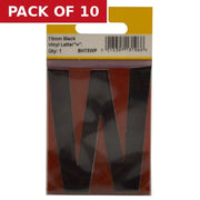 75mm Black Helvetica Bold Condensed Style Vinyl Letter W - Pack of 10