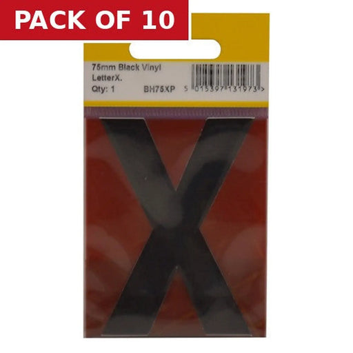 75mm Black Helvetica Bold Condensed Style Vinyl Letter X - Pack of 10