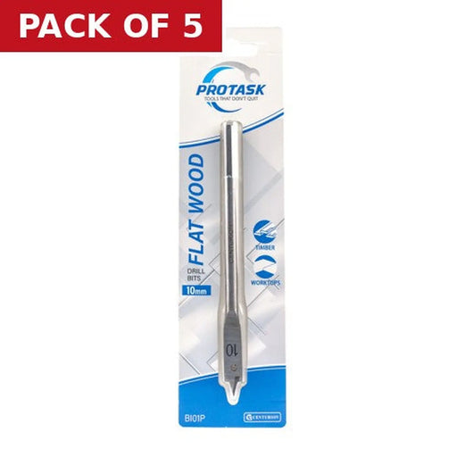 Protask 10mm Fast Cutting Flat Wood Bit - Pack of 5
