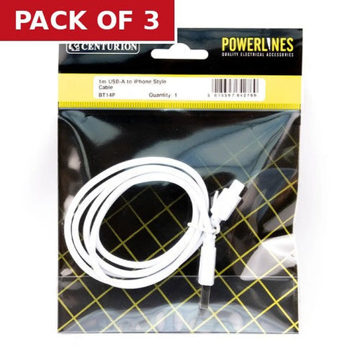 1M USB-A to iPhone Style Cable - Pack of 3