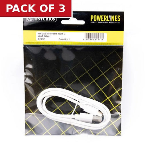 1M USB-A to USB-C Cable - Pack of 3