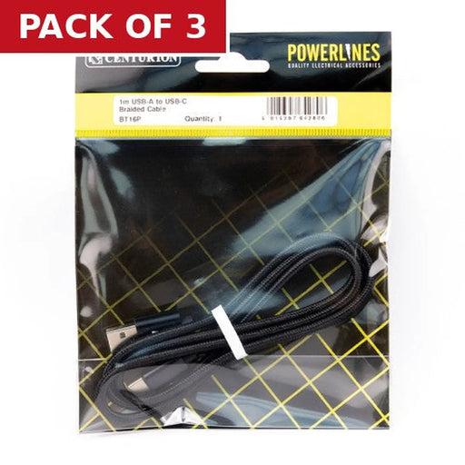 1M USB-A to USB-C Braided Cable - Pack of 3